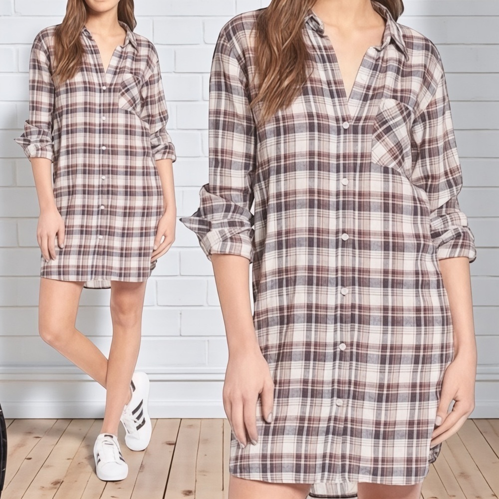 Current/Elliott Women’s The Modern Prep Shirt Dress In Tartan Plaid Size 2